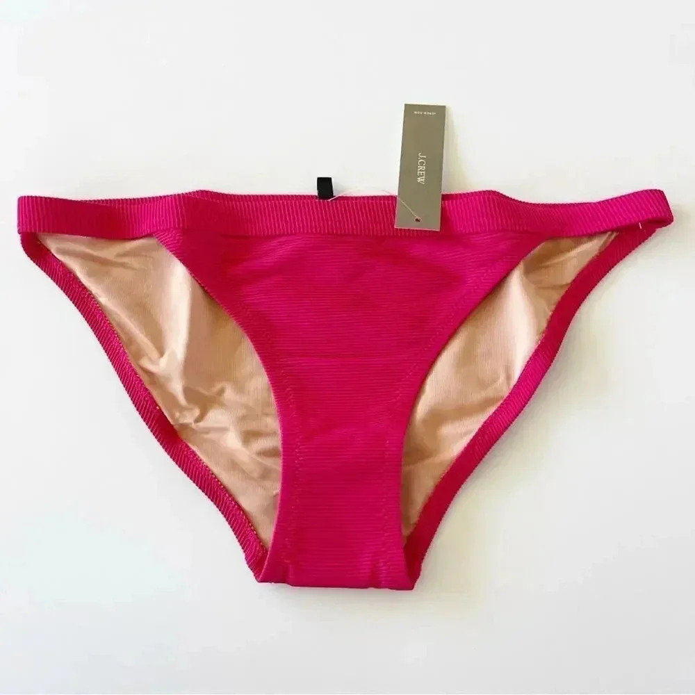 J Crew Ribbed trim hipster full coverage bikini bottom Wild Hibiscus Small NWT